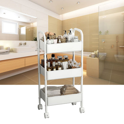 Rolling Utility Cart 3 Tiers Multifunctional Storage Rack with Wheels for Bedroom Kitchen Office Dormitory