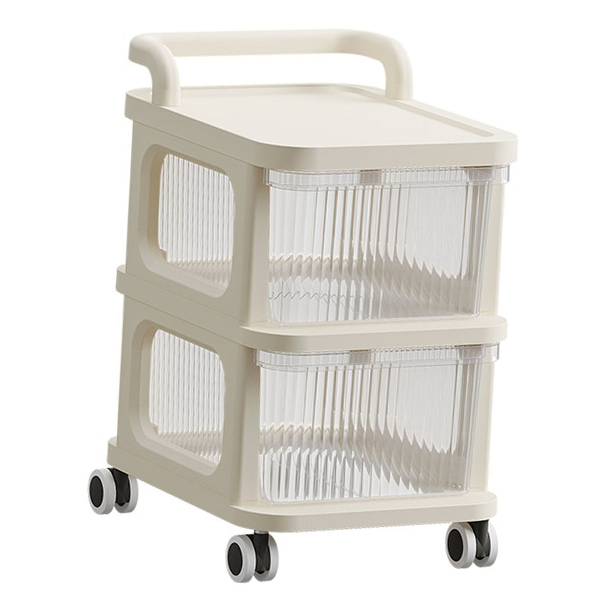 Rolling Cart with Clear Drawer Multifunction Rolling Storage Cart Organizer with Wheels for Bedroom Kitchen Office 2 Layer