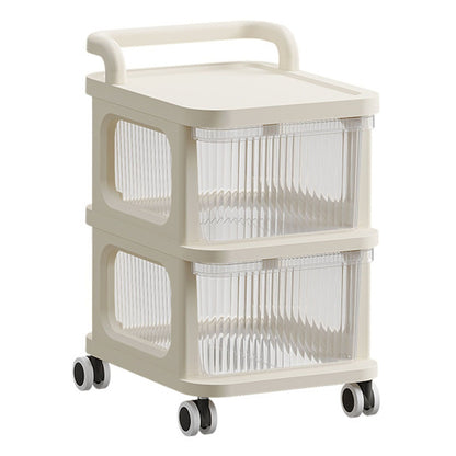 Rolling Cart with Clear Drawer Multifunction Rolling Storage Cart Organizer with Wheels for Bedroom Kitchen Office 2 Layer
