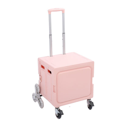 Portable Rolling Crate Thickened Strong Load Bearing PP Iron Aluminum with 8 Wheels Mobile Folding Cart for Shopping Courier Pickups Pink