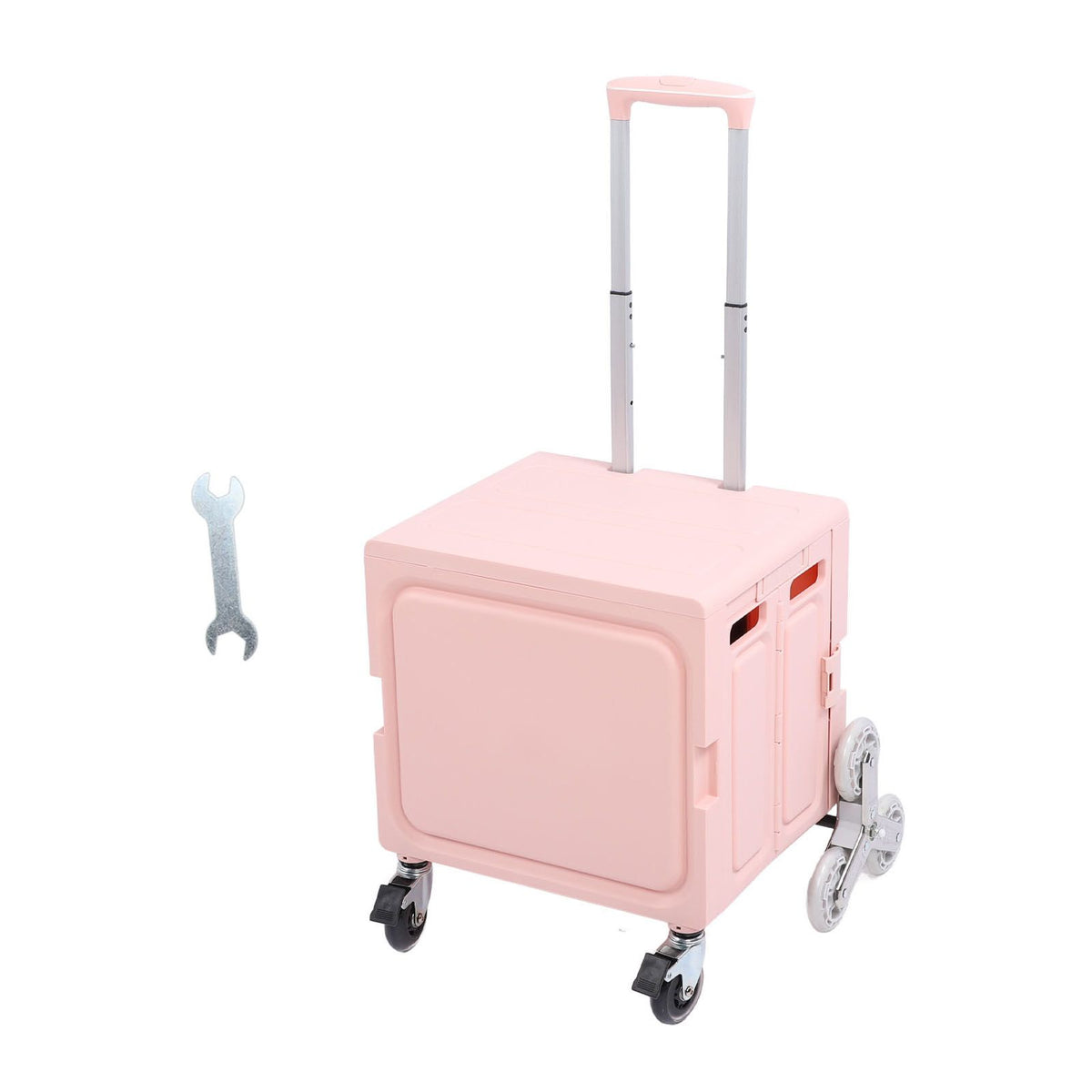 Portable Rolling Crate Thickened Strong Load Bearing PP Iron Aluminum with 8 Wheels Mobile Folding Cart for Shopping Courier Pickups Pink