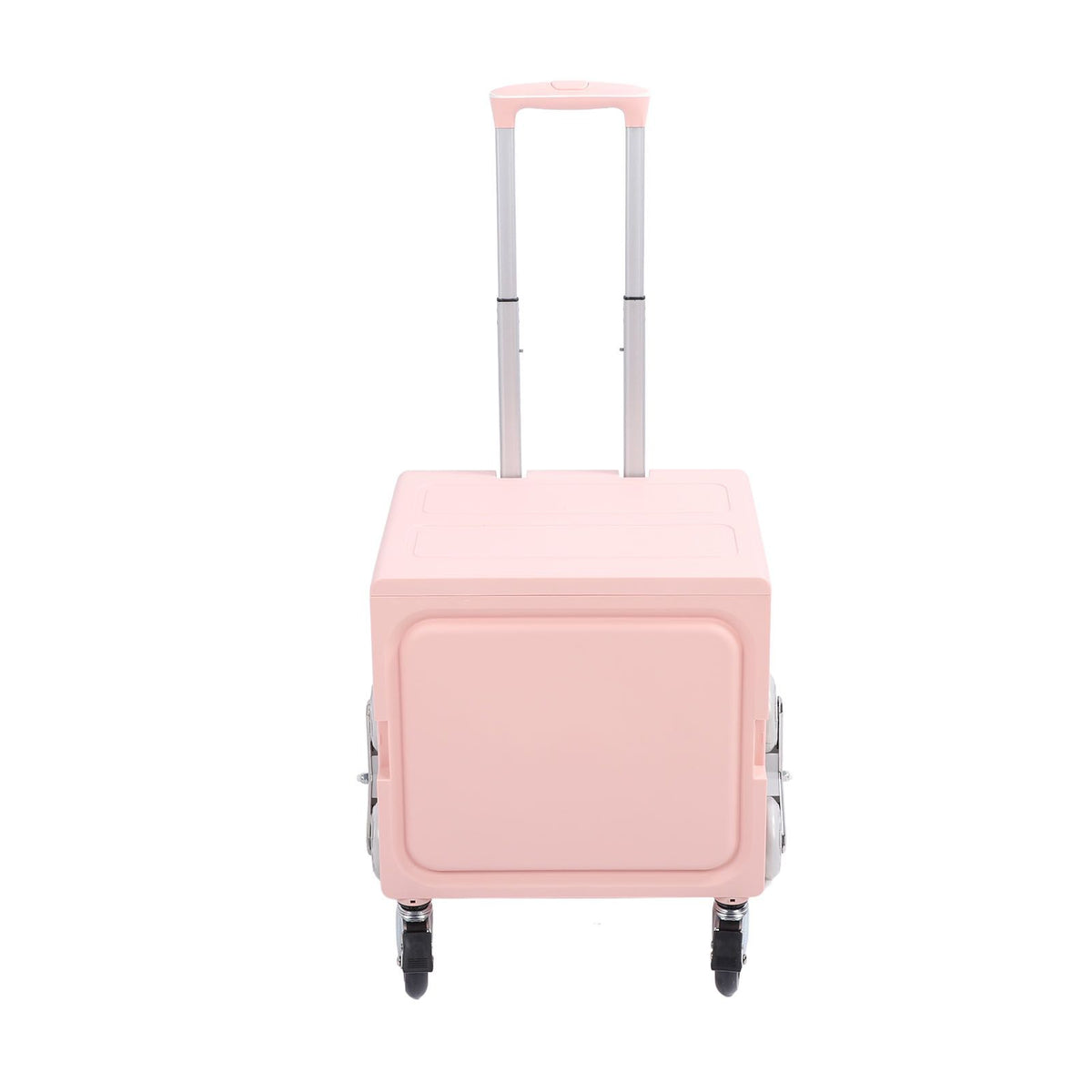 Portable Rolling Crate Thickened Strong Load Bearing PP Iron Aluminum with 8 Wheels Mobile Folding Cart for Shopping Courier Pickups Pink
