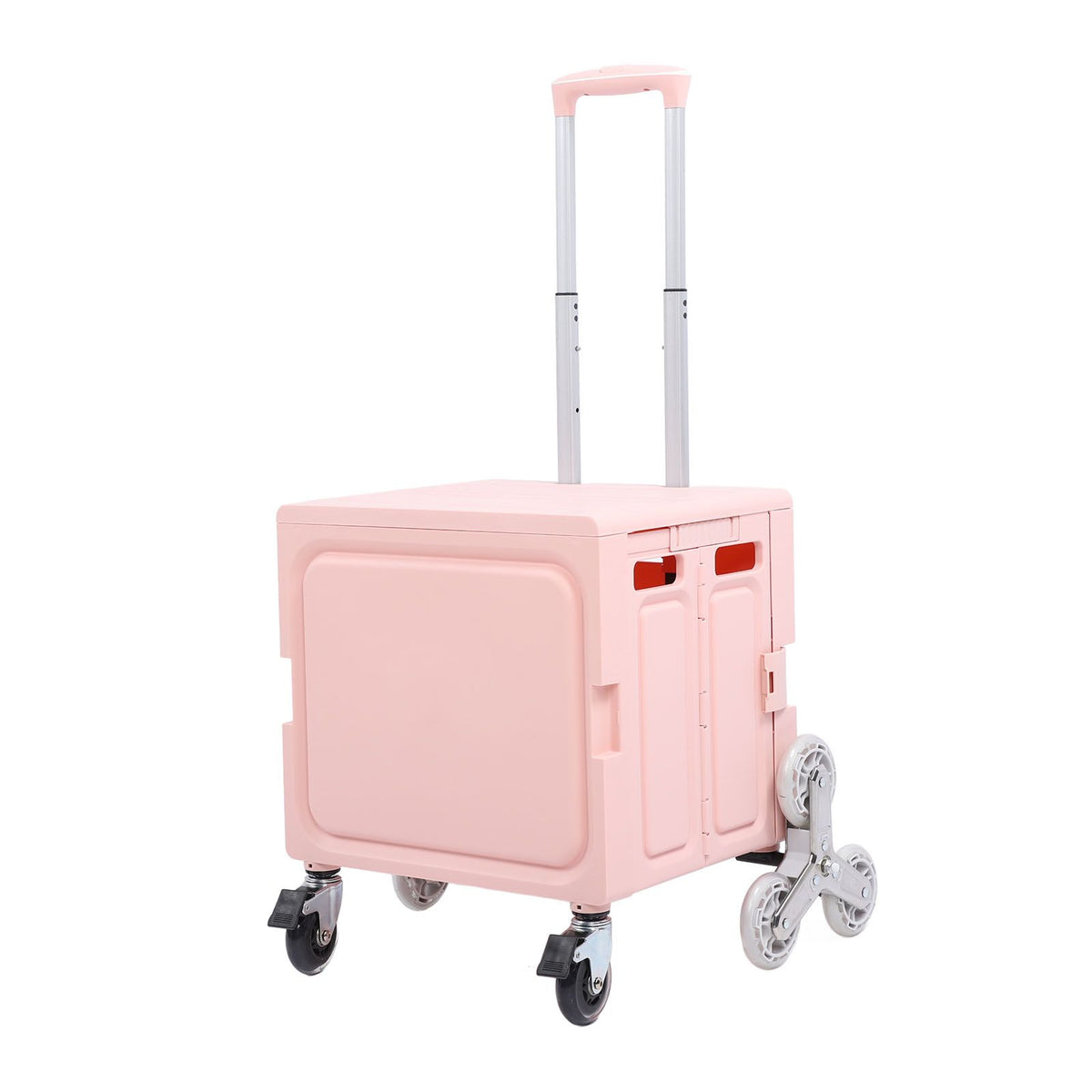 Portable Rolling Crate Thickened Strong Load Bearing PP Iron Aluminum with 8 Wheels Mobile Folding Cart for Shopping Courier Pickups Pink