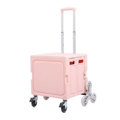 Portable Rolling Crate Thickened Strong Load Bearing PP Iron Aluminum with 8 Wheels Mobile Folding Cart for Shopping Courier Pickups Pink