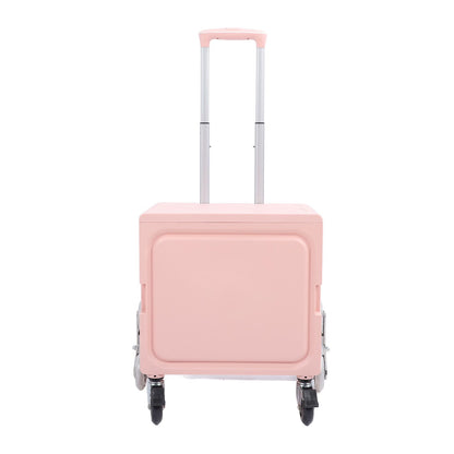 Portable Rolling Crate Thickened Strong Load Bearing PP Iron Aluminum with 8 Wheels Mobile Folding Cart for Shopping Courier Pickups Pink