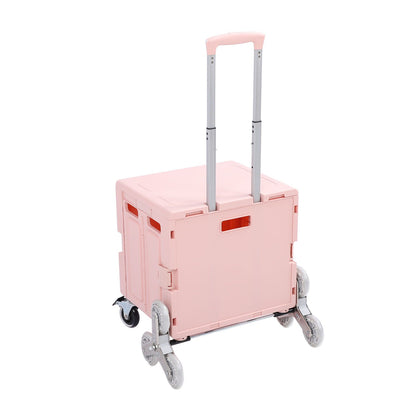 Portable Rolling Crate Thickened Strong Load Bearing PP Iron Aluminum with 8 Wheels Mobile Folding Cart for Shopping Courier Pickups Pink