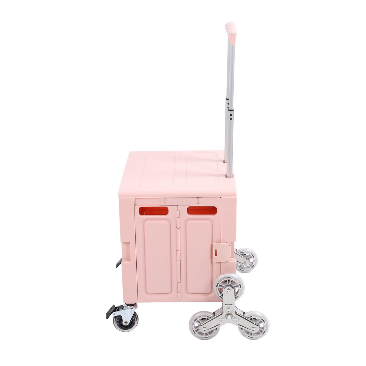 Portable Rolling Crate Thickened Strong Load Bearing PP Iron Aluminum with 8 Wheels Mobile Folding Cart for Shopping Courier Pickups Pink