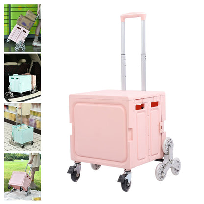 Portable Rolling Crate Thickened Strong Load Bearing PP Iron Aluminum with 8 Wheels Mobile Folding Cart for Shopping Courier Pickups Pink