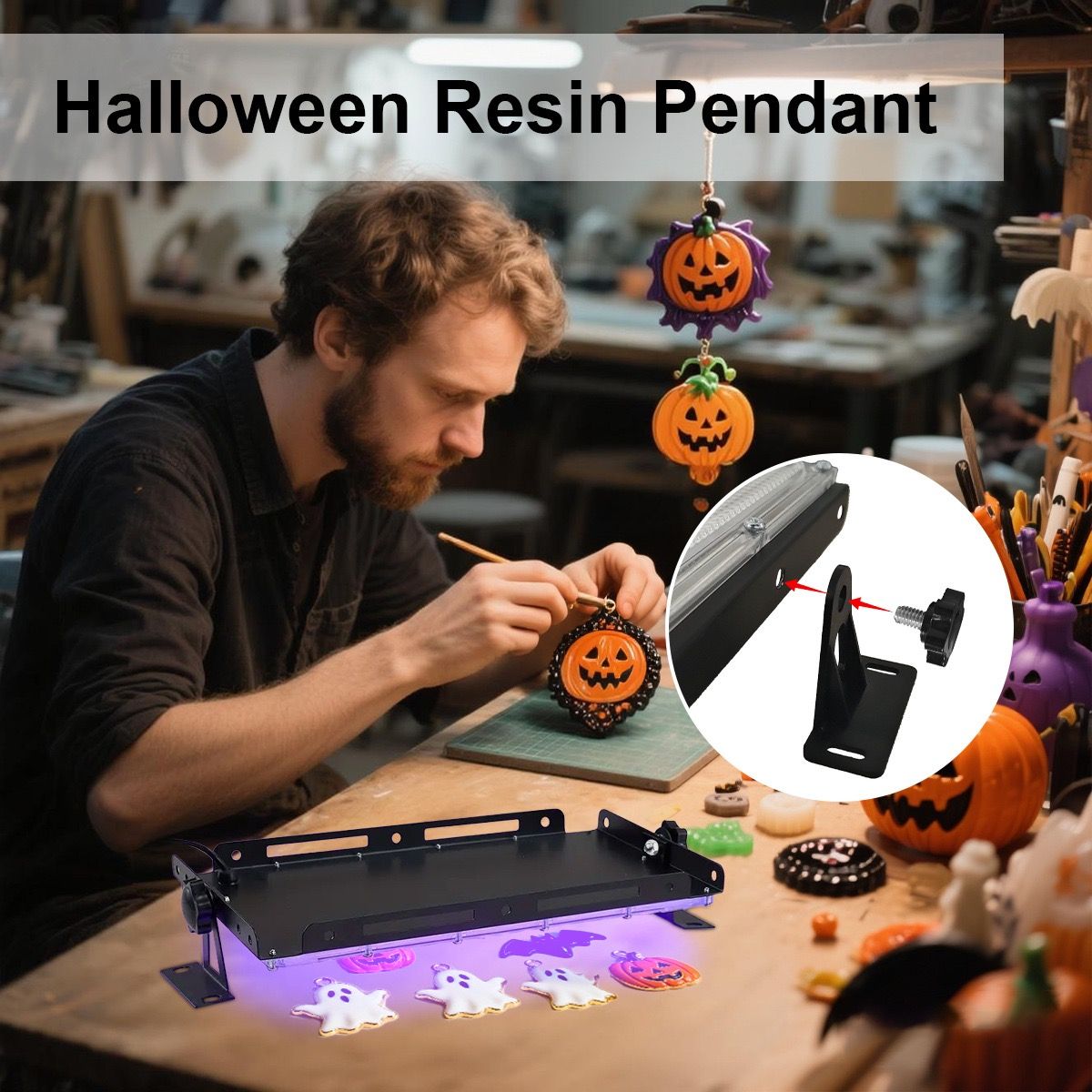 High-Efficiency 96 LED UV Curing Light for Resin and Epoxy Crafting – USB-Powered Desktop Lamp for DIY Jewelry, Halloween Ornaments, and Quick-Dry UV Glue Projects with Adjustable Stand (50LEDS)