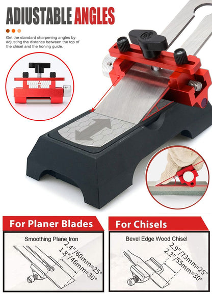 Adjustable Honing Guide Kit with Dual-Sided Diamond Sharpening Stone for Woodworking Chisels Planer Blades and Carving Tools Edge Maintenance (Quick Knife Sharpener)