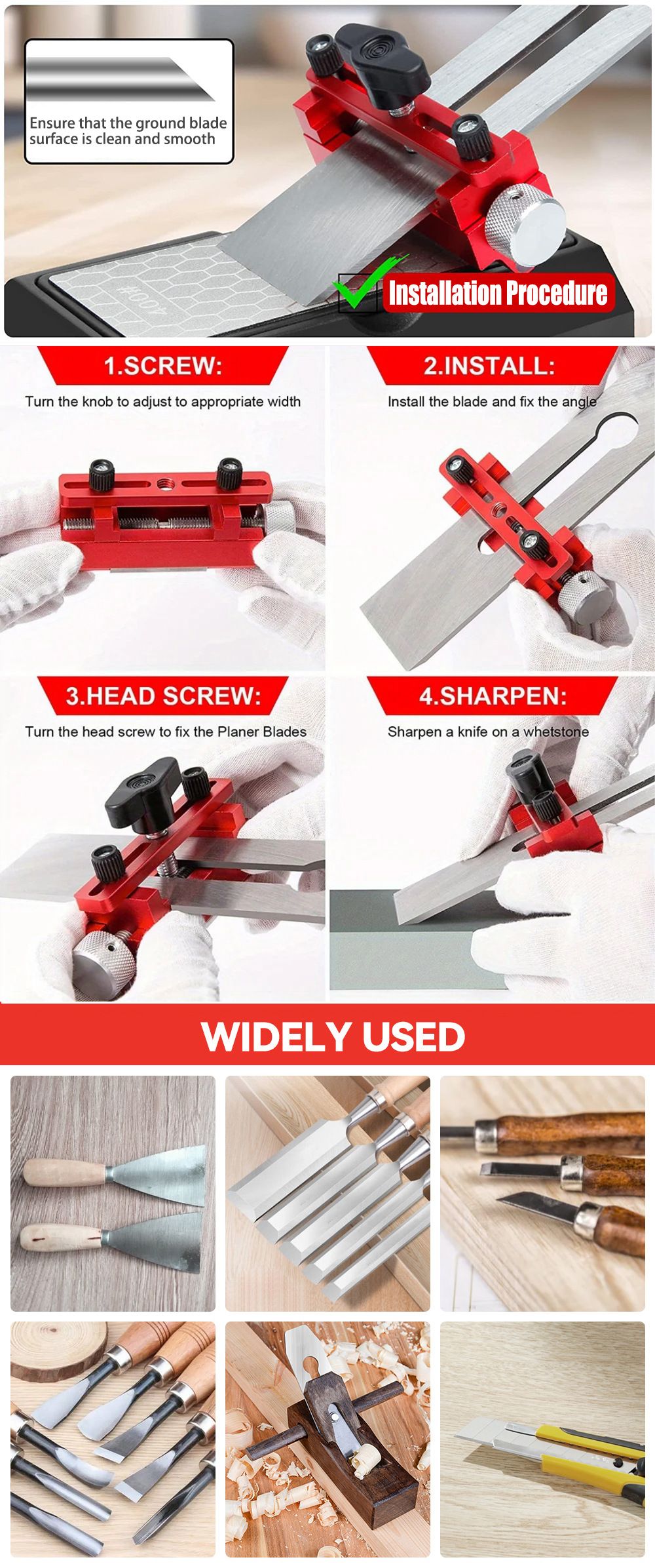 Adjustable Honing Guide Kit with Dual-Sided Diamond Sharpening Stone for Woodworking Chisels Planer Blades and Carving Tools Edge Maintenance (Quick Knife Sharpener (Upgraded Version))
