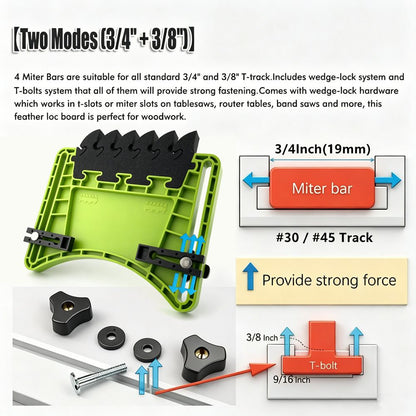 Woodworking Featherboard for Table Saw Router Table and Band Saw, Multi-Color Safety Pressure Board with Replaceable Soft Teeth and T-Slot Mounting Hardware for Precise Wood Feed Control (Green, 2PCS)