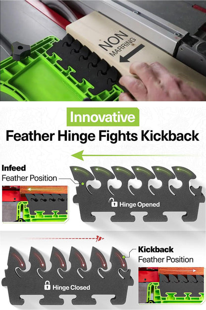 Woodworking Featherboard for Table Saw Router Table and Band Saw, Multi-Color Safety Pressure Board with Replaceable Soft Teeth and T-Slot Mounting Hardware for Precise Wood Feed Control (Green, 2PCS)