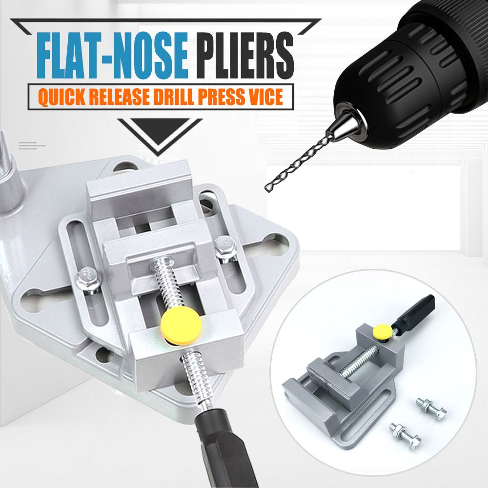 Quick Release Drill Press Vise with Die-Cast Aluminum Body for DIY Drilling, Woodworking, and Precision Bench Work (Silver)