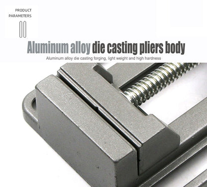 Quick Release Drill Press Vise with Die-Cast Aluminum Body for DIY Drilling, Woodworking, and Precision Bench Work (Silver)