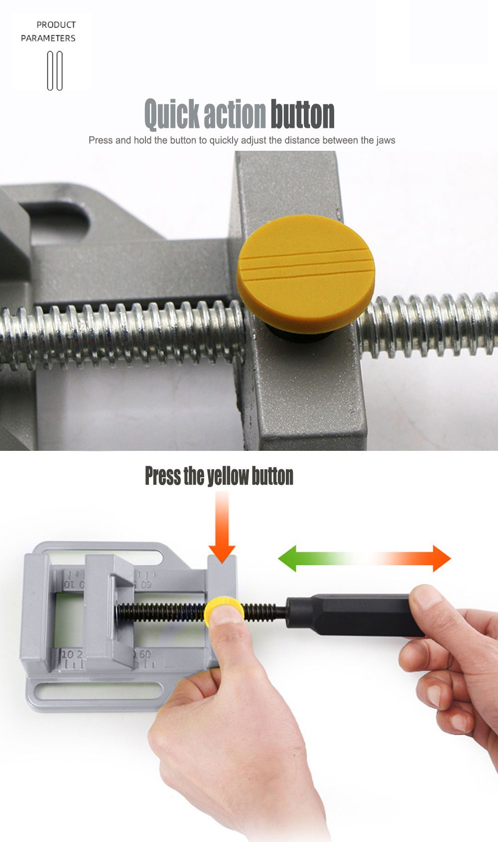 Quick Release Drill Press Vise with Die-Cast Aluminum Body for DIY Drilling, Woodworking, and Precision Bench Work (Silver)