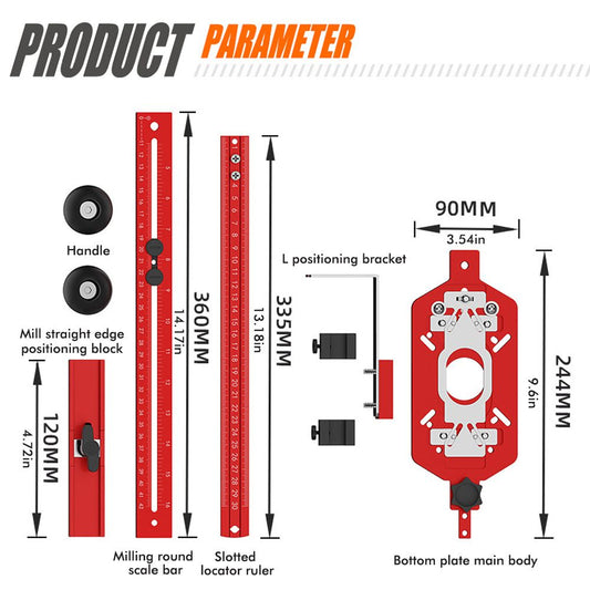 Multifunctional Router Base Plate for Woodworking Trimming Circular Milling Slotting Compatible with 65mm Trimmer Aluminum Alloy Three-in-One Positioning Jig for Panel Processing (3IN1)