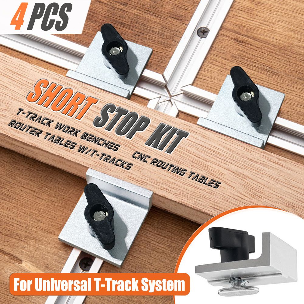T Track Stop Block Kit 4 Pack Aluminum Alloy Hold Down Clamps with Butterfly Knobs for Woodworking Benchtop Router Table Miter Gauge Slot Fixture and CNC Fixture Setup (Silver)