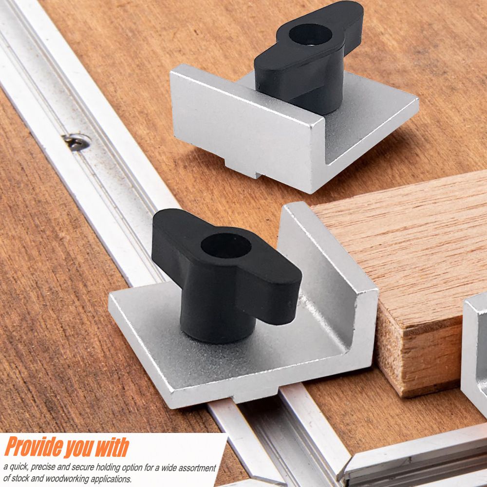 T Track Stop Block Kit 4 Pack Aluminum Alloy Hold Down Clamps with Butterfly Knobs for Woodworking Benchtop Router Table Miter Gauge Slot Fixture and CNC Fixture Setup (Silver)