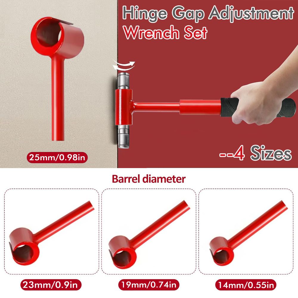 4-in-1 Hinge Gap Adjustment Wrench Set with Interchangeable Socket Heads for Fixing Door Sag, Misalignment, and Uneven Gaps in Home and Commercial Settings (Thread Style(Yellow))