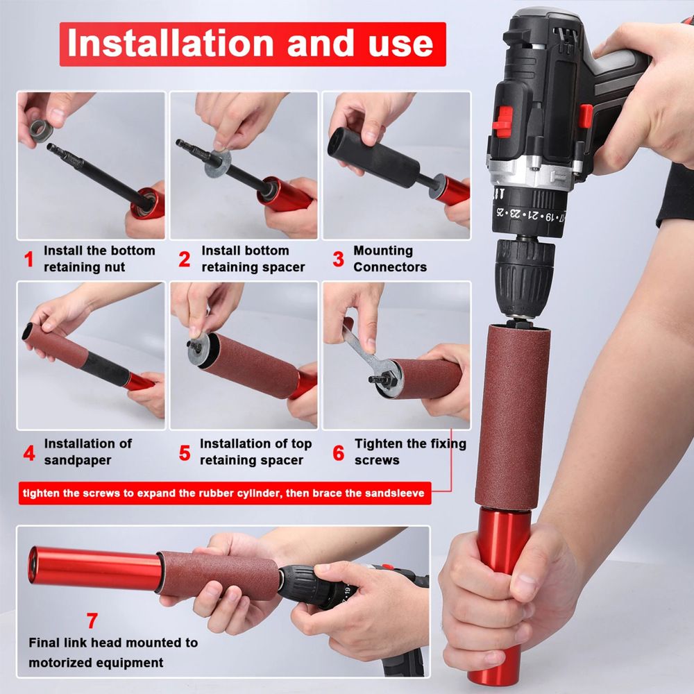 Handheld Electric Sanding Stick with Quick-Change Hex Shank for Wood Metal Plastic Glass Stone Polishing, Compatible with Most Drills, Ideal for Woodworking DIY Jewelry Finishing and Rust Removal Tasks (Red)