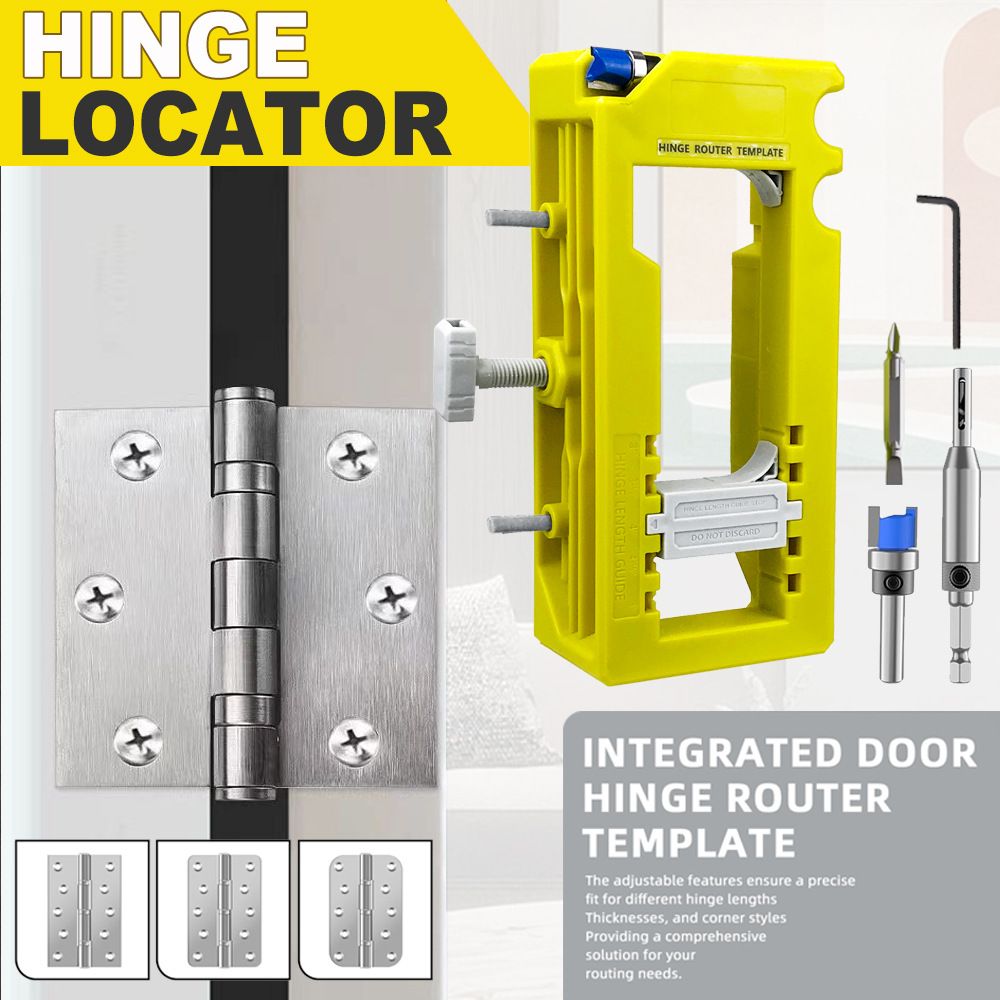 Hinge Mortise Template Jig for Wooden Doors with Adjustable Router Guide and Drill Bit Set for Precise Door Hardware Installation (Blue)