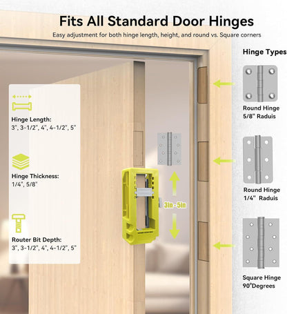 Hinge Mortise Template Jig for Wooden Doors with Adjustable Router Guide and Drill Bit Set for Precise Door Hardware Installation (Blue)