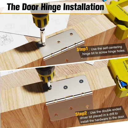 Hinge Mortise Template Jig for Wooden Doors with Adjustable Router Guide and Drill Bit Set for Precise Door Hardware Installation (Blue)