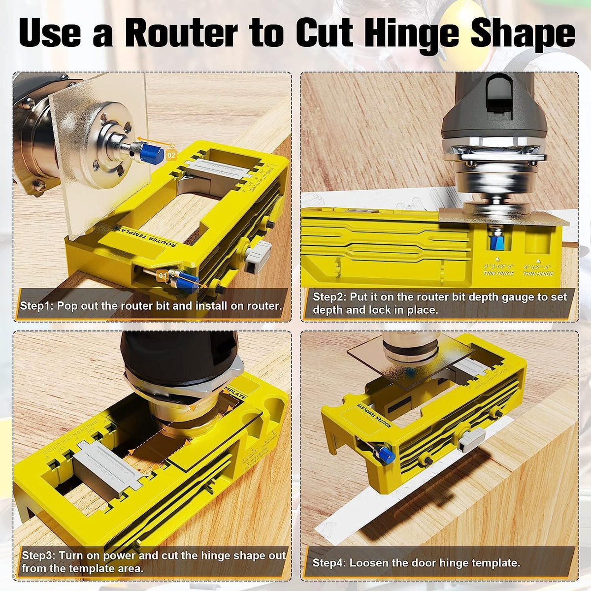 Hinge Mortise Template Jig for Wooden Doors with Adjustable Router Guide and Drill Bit Set for Precise Door Hardware Installation (Blue)
