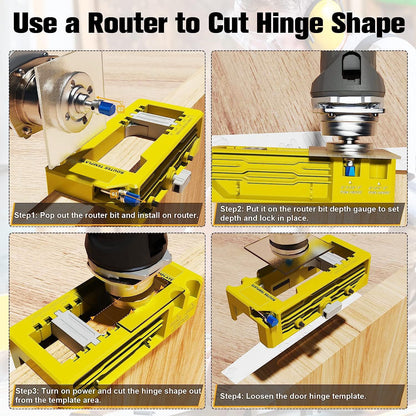 Hinge Mortise Template Jig for Wooden Doors with Adjustable Router Guide and Drill Bit Set for Precise Door Hardware Installation (Blue)