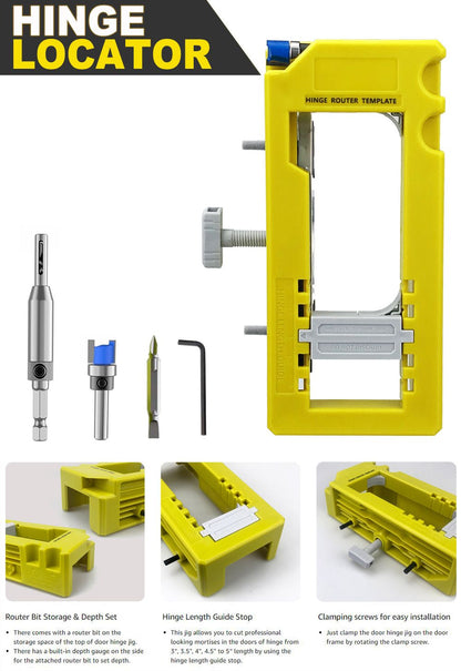 Hinge Mortise Template Jig for Wooden Doors with Adjustable Router Guide and Drill Bit Set for Precise Door Hardware Installation (Blue)