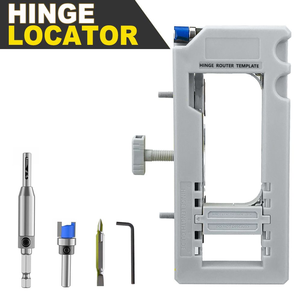 Hinge Mortise Template Jig for Wooden Doors with Adjustable Router Guide and Drill Bit Set for Precise Door Hardware Installation (Blue)