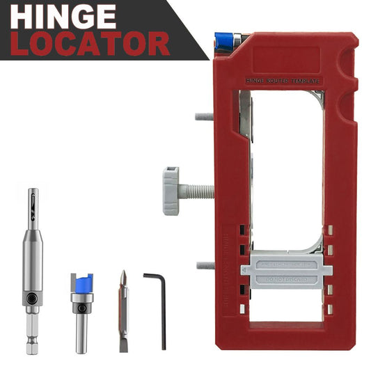 Hinge Mortise Template Jig for Wooden Doors with Adjustable Router Guide and Drill Bit Set for Precise Door Hardware Installation (Red)