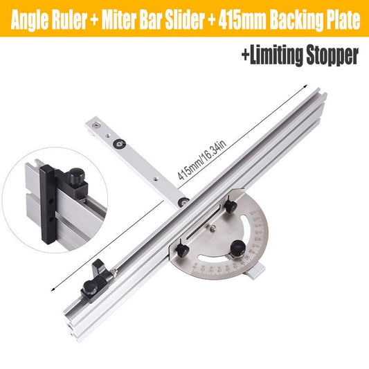 Stainless Steel & Aluminum Woodworking Angle Gauge with Laser-Etched Dial, Miter Guide Rail and Adjustable Fence for Table Saw, Precision Straight and Bevel Cutting on Workshop Benches (Angle Ruler + Miter Bar Slider + 415mm Backing Plate + Limiting Stopp