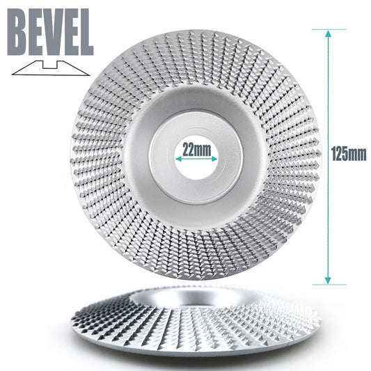 Angle Grinder Wood Carving Disc 125mm Flat Beveled Shaping Wheel for Woodworking DIY Polishing Deburring Root Carving Tea Tray Furniture Crafting (Bevel Grinding Disc, Silver)