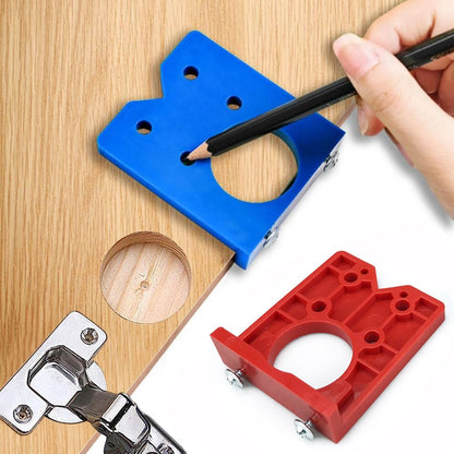 Hinge Hole Locator Kit with 35mm Forstner Bit and Hex Wrench for Cabinet Door Installation, Woodworking Drilling Guide for Hand Drills and Drill Presses (Red)