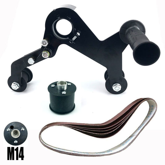 Angle Grinder Belt Sander Attachment Metal Bracket with Three Roller Support for Pipe Tube 360 Degree Sanding Polishing Woodworking Metalworking (Round Tube Sander (M14))