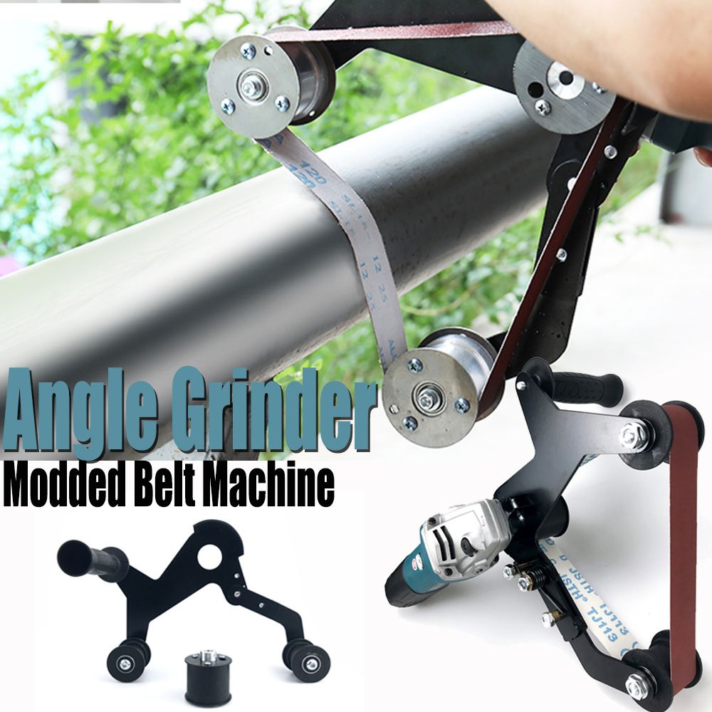Angle Grinder Belt Sander Attachment Metal Bracket with Three Roller Support for Pipe Tube 360 Degree Sanding Polishing Woodworking Metalworking (Round Tube Sander (US Thread))