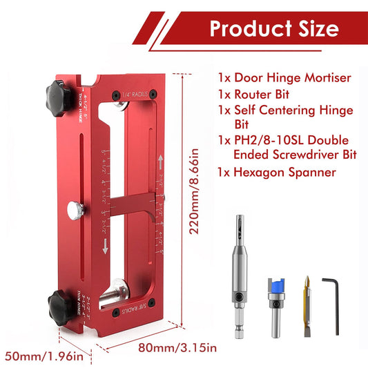 Aluminum Alloy Door Hinge Installation Locator Jig with Adjustable Sliding Blocks for Woodworking Door Fitting, Routing, and Screw Hole Positioning (Black)