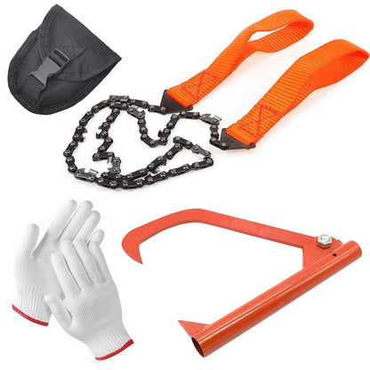 Versatile Outdoor Logging Tool Set with Hookaroon Chainsaw and Gloves for Efficient Timber Handling Pruning and Firewood Processing in Forest Environments (Log Tong + Pocket Chainsaw & Gloves Set)