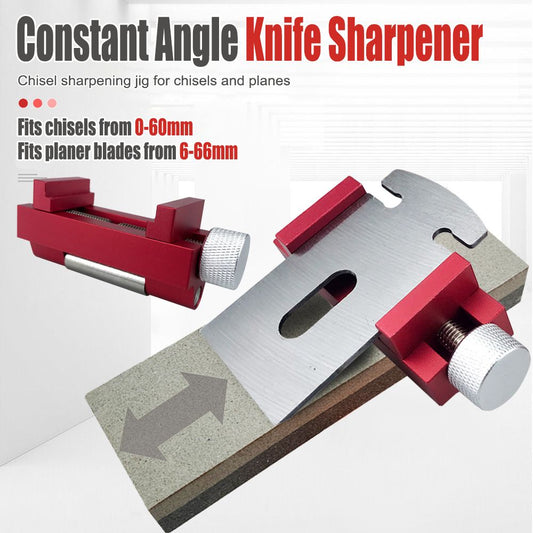 Adjustable Honing Guide Jig for Woodworking Chisels and Planer Blades with Rolling Roller and Knurled Knobs for Consistent Sharpening Angles on Stones (Standard Model)