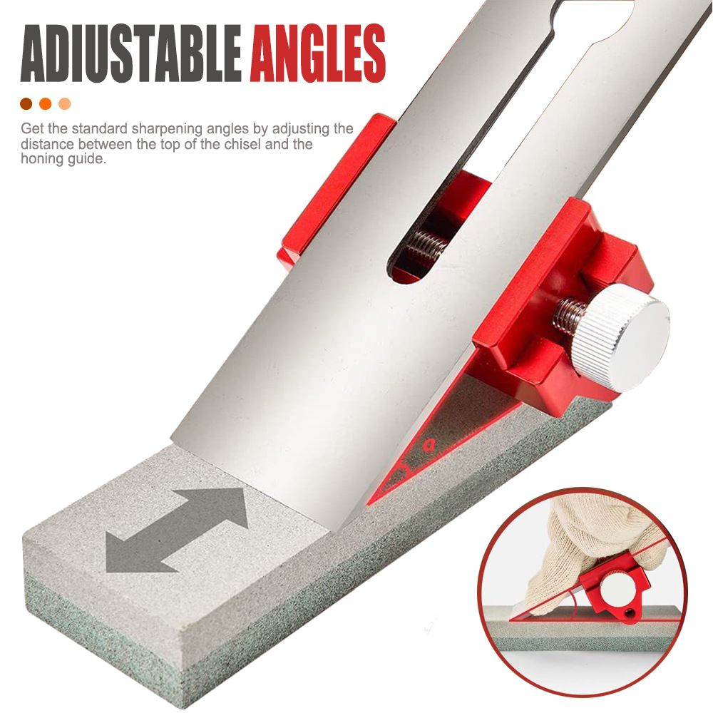 Adjustable Honing Guide Jig for Woodworking Chisels and Planer Blades with Rolling Roller and Knurled Knobs for Consistent Sharpening Angles on Stones (Standard Model)