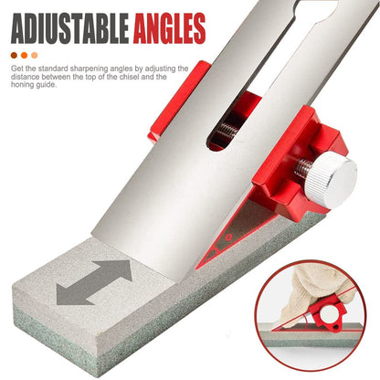 Adjustable Honing Guide Jig for Woodworking Chisels and Planer Blades with Rolling Roller and Knurled Knobs for Consistent Sharpening Angles on Stones (Standard Model)