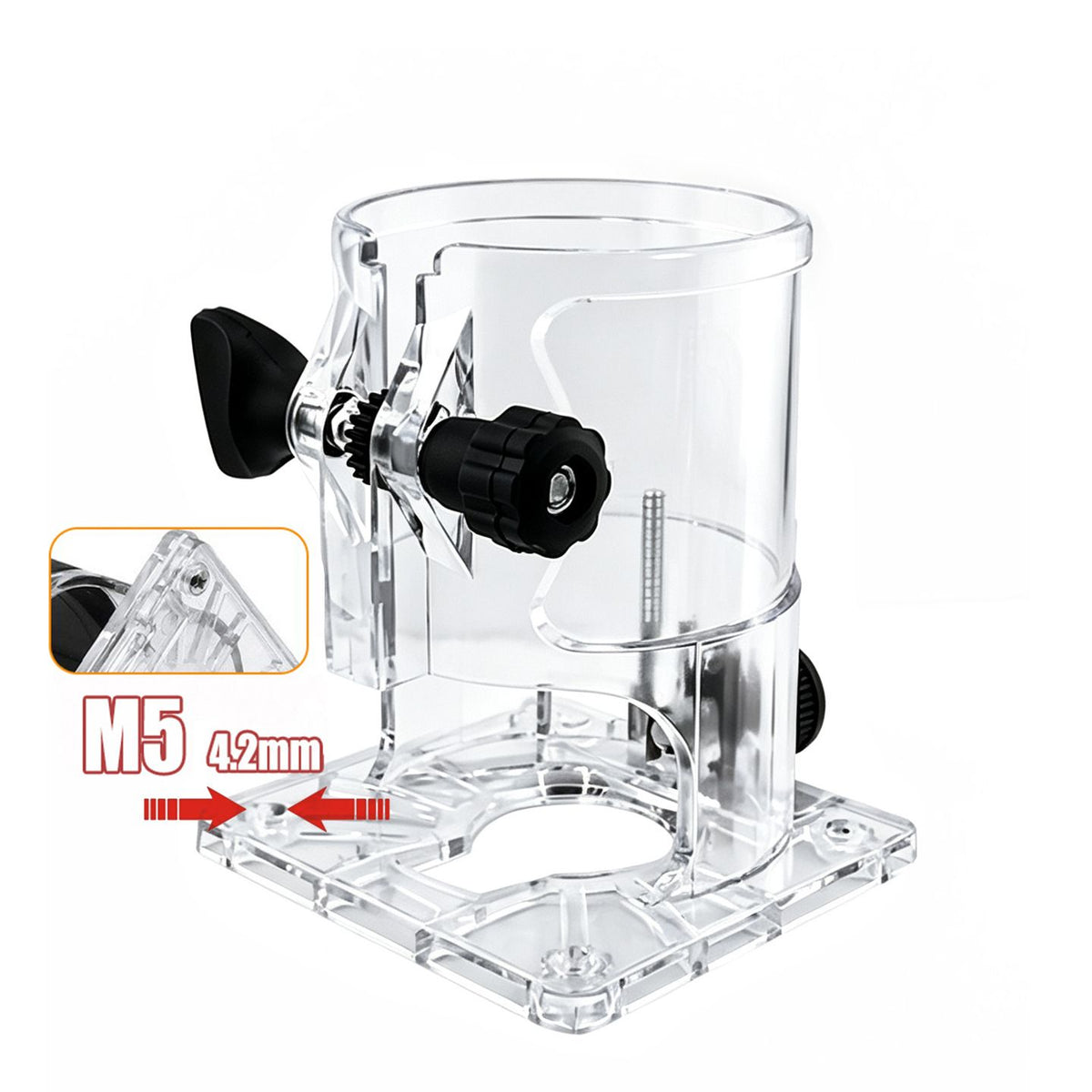 Transparent Router Base Protective Cover with Adjustable Knobs and Dust Port for Woodworking Trimming and Slotting, Compatible with Multiple Router Models, Clear PP Tool Accessory (Fully Transparent, 5.4mm)