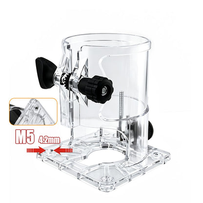 Transparent Router Base Protective Cover with Adjustable Knobs and Dust Port for Woodworking Trimming and Slotting, Compatible with Multiple Router Models, Clear PP Tool Accessory (Rubber-Coated, 5.4mm)