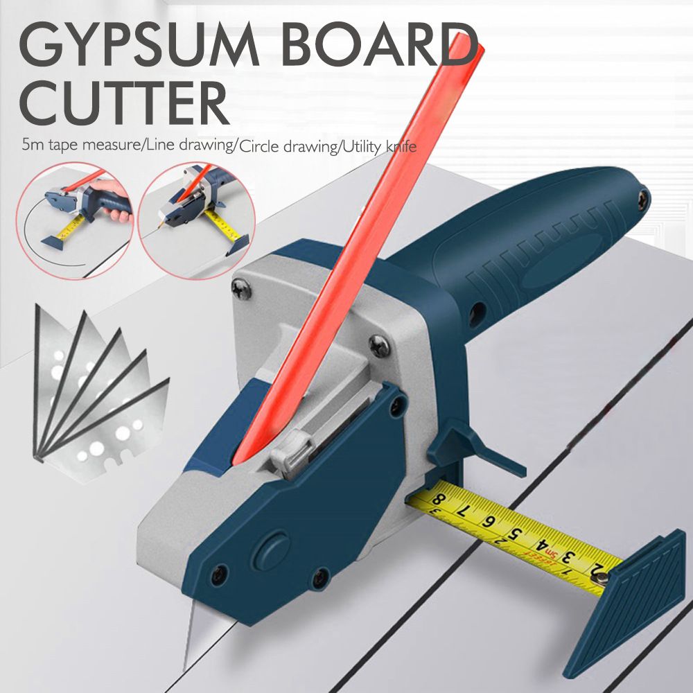 Multifunctional Gypsum Board Cutter with Measuring Tape and Marking Pencil, Gun-Style Handheld Tool for Cutting Drywall, Foam Board, KT Board and Cardboard in Renovation and DIY Craft Projects (Drywall Cutter (with 5 Blades))