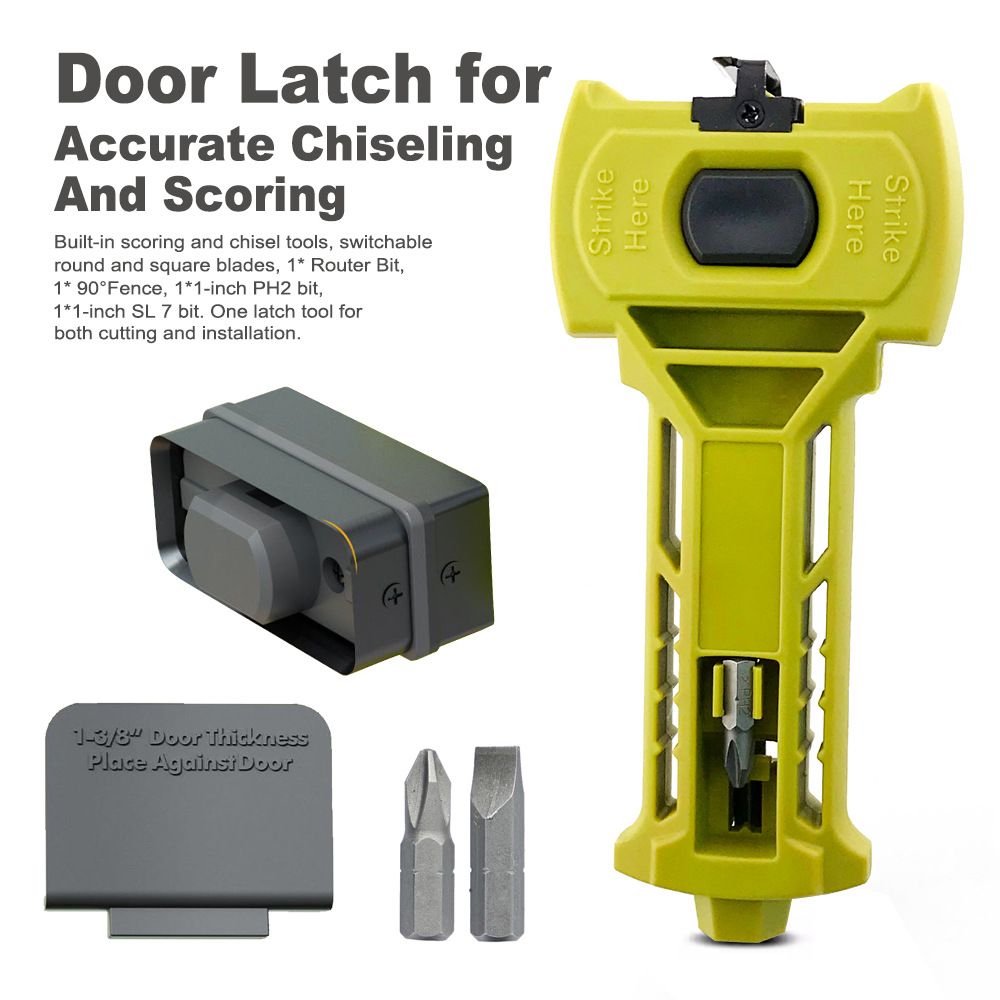 Multi-Function Door Lock Installation Chisel Tool with Interchangeable Scoring Blades, Wood Chisel, Screwdriver Bits and 90° Positioning Bracket for Precise Mortise Marking and Hardware Fitting (Green)