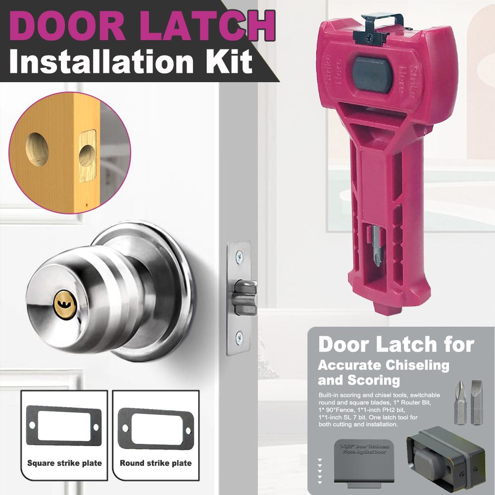 Multi-Function Door Lock Installation Chisel Tool with Interchangeable Scoring Blades, Wood Chisel, Screwdriver Bits and 90° Positioning Bracket for Precise Mortise Marking and Hardware Fitting (Green)