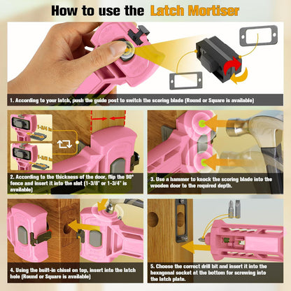 Multi-Function Door Lock Installation Chisel Tool with Interchangeable Scoring Blades, Wood Chisel, Screwdriver Bits and 90° Positioning Bracket for Precise Mortise Marking and Hardware Fitting (Green)