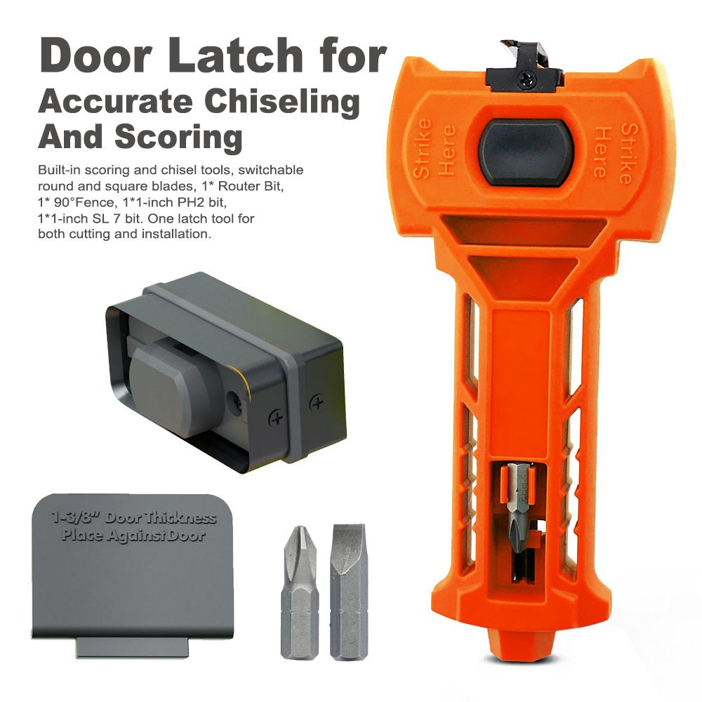 Multi-Function Door Lock Installation Chisel Tool with Interchangeable Scoring Blades, Wood Chisel, Screwdriver Bits and 90° Positioning Bracket for Precise Mortise Marking and Hardware Fitting (Green)